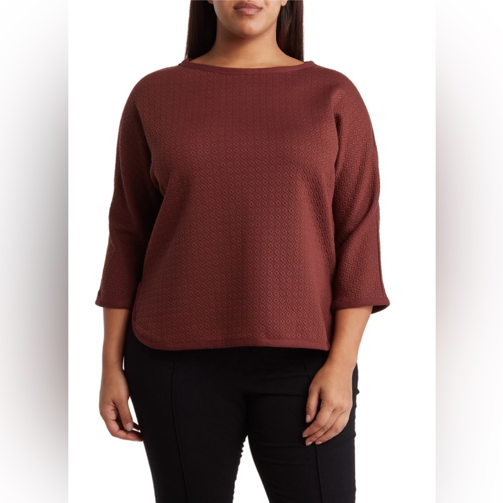 Max Studio Red Boxy Blouse with 3/4 Sleeves